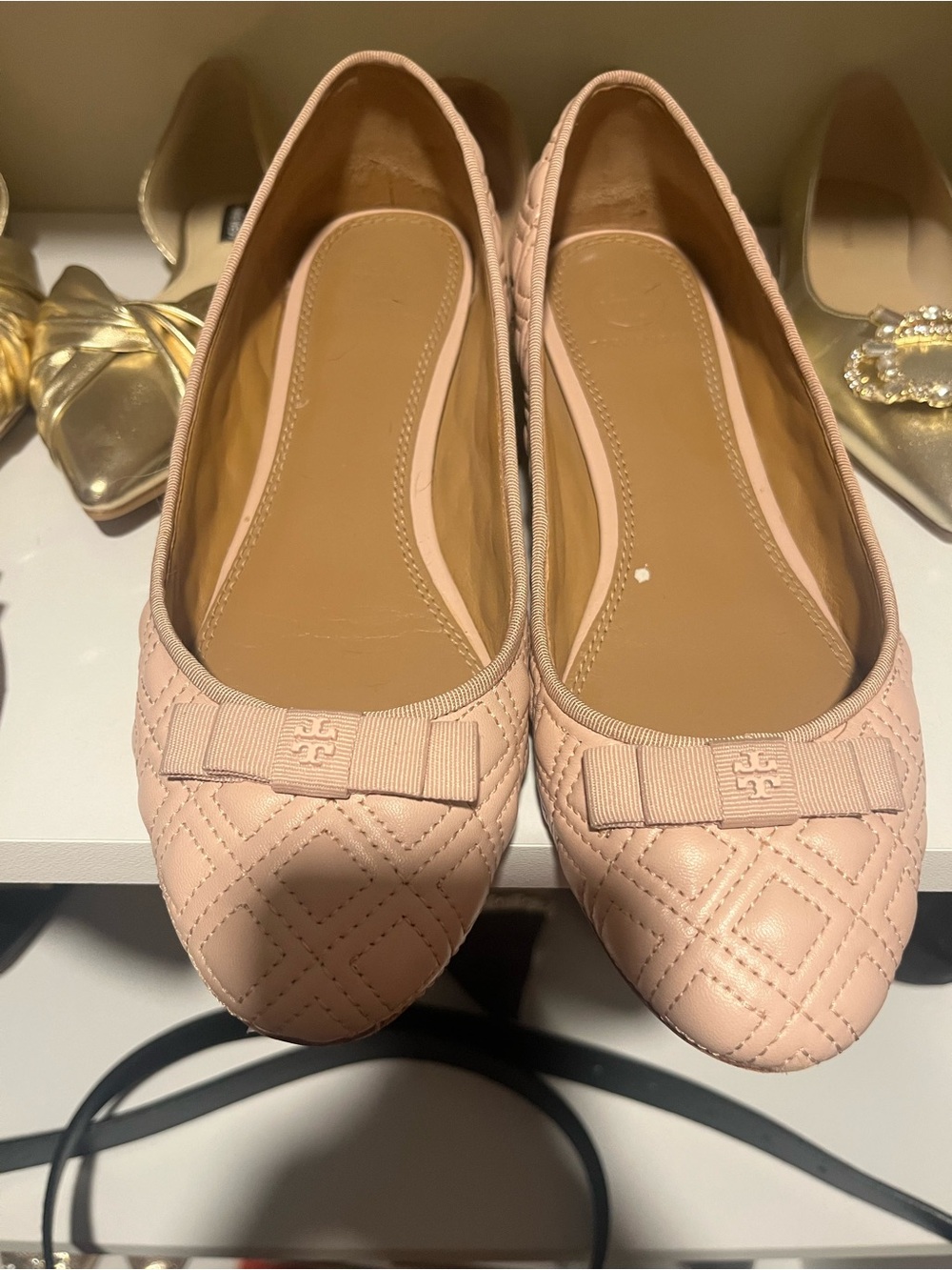 Tory Burch Quilted Bow Ballet Flats in Blush